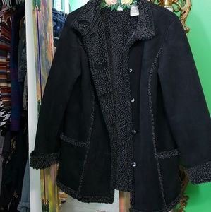 LL BEAN black suede sherpa jacket size L